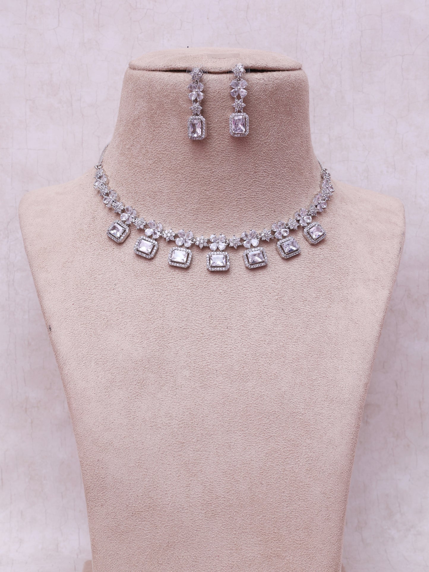 Silver Sabeena AD Necklace Set