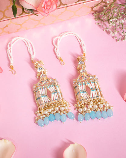 Turquoise Rajasthani Jharoka Jhumkis